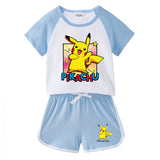 Children Pokemon Pikachu Tshirts & Shorts Short-Sleeved T-shirt Shorts Casual Sports Two-Piece Neutral
