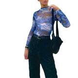Transparent Shirt for Men Hip Hop Print See-through Tight Street T-shirt Men