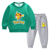 Children Pokemon Pikachu Hoodie & Pant Set Fleece Lined Padded Warm Keeping Winter Clothes Sweatershirt Suit