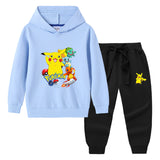 Children Pokemon Pikachu Hoodie & Pant Set Hooded Sweater Trousers Two-Piece Baby Cotton Sweater Set