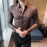 Men Shirts Solid Color Textured Long Sleeve Shirt
