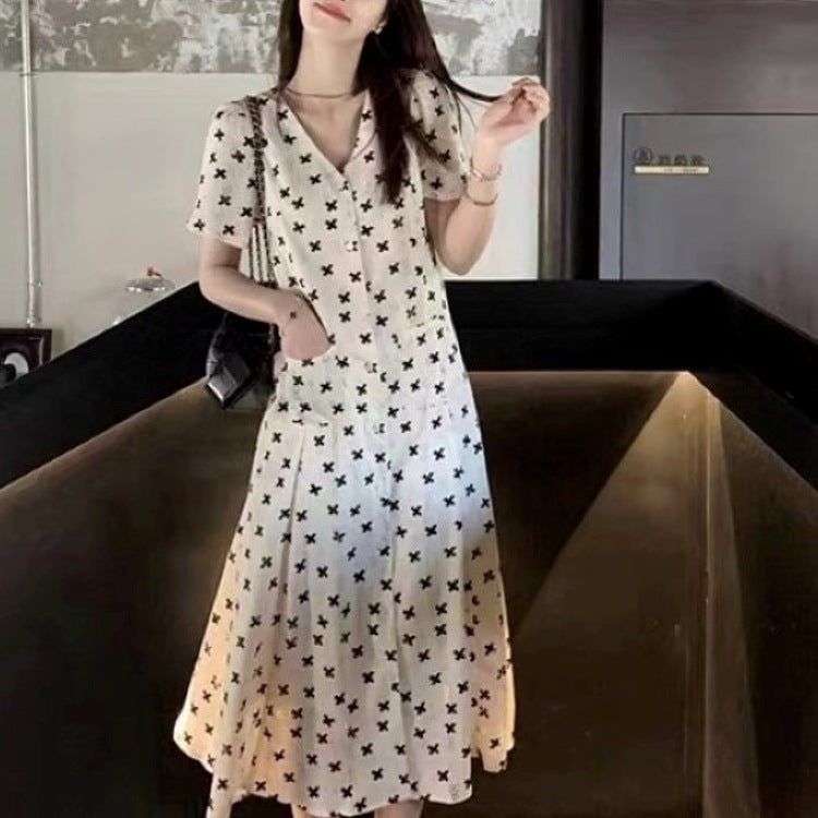 Black and White Dress V-neck Skirt French Dress