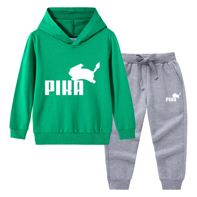 Children Pokemon Pikachu Hoodie & Pant Set Hooded Sweater Trousers Two-Piece Set Baby Cotton
