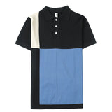 Men Short Sleeve T-Shirt Color Block Knitted Polo Shirt
