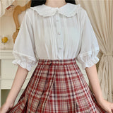 Gothic Lolita Harajuku Style Clothing Shirt Short Sleeve JK Solid Color Shirt
