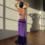 Women Top & Skirt 2 Piece Set Spring/Summer Backless Underwaist Sexy Slit Skirt Suit