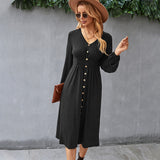 Beth Dutton Outfits Knitted Dress Autumn and Winter Tight Waist Slimming A- line Skirt V-neck Sexy Dress