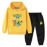 Children Pokemon Pikachu Hoodie & Pant Set Hooded Sweater Trousers Two-Piece Baby Cotton Sweater Suit