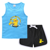 Children Pokemon Pikachu Tshirts & Shorts Casual Sports Sweat-Absorbent Suit Neutral