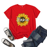 Boy Mama T Shirts Sunflower Mama Printed Short Sleeve round Neck T-shirt