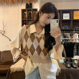 Preppy Aesthetic Outfits Vintage Knitted Vest Vest for Women Spring and Autumn
