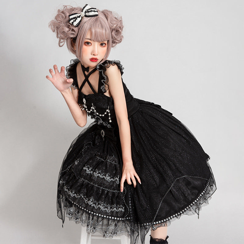 Gothic Lolita Harajuku Style Clothing Lolita Dress JSK Dark Elegant CLA Lace Dress for Women Summer