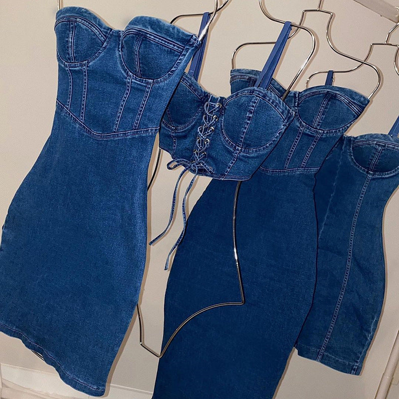 Summer Women's Fashion Sexy Denim Slip Dress Dress for Women