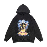 Present Hoodie Wizard Portrait Printing Vintage Distressed Hooded Sweater