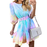 Abstract Bodycon Dress Summer Tie-Dyed Dress with Belt