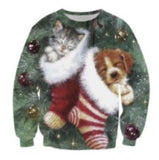 Black Christmas Sweater Christmas round Neck Sweater Casual Funny Santa Claus