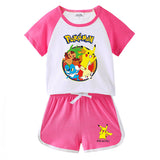 Children Pokemon Pikachu Tshirts & Shorts Leisure Sports Two-Piece Set