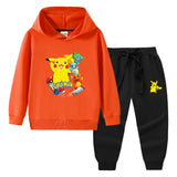 Children Pokemon Pikachu Hoodie & Pant Set Hooded Sweater Trousers Two-Piece Baby Cotton Sweater Set