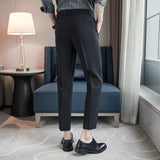 Men Trousers Simple Elastic Waist Business Casual Suit Pants Male