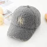 Yankee Baseball Cap Women's Autumn and Winter Lamb Wool Baseball Cap Thickened Warm Peaked Cap