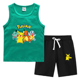 Children Pokemon Pikachu Tshirts & Shorts Vest Middle Pants Sports Casual Bottoming Shirt Two Pieces