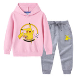 Children Pokemon Pikachu Hoodie & Pant Set Hooded Sweater Trousers Two-Piece Baby Cotton Sweater Set