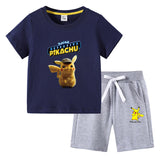 Children Pokemon Pikachu Tshirts & Shorts Cotton Short Sleeve Shorts Suit Two Neutral