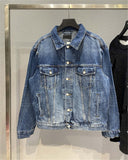 Spray Painted Jacket Autumn and Winter Washed Worn Ripped Denim Jacket