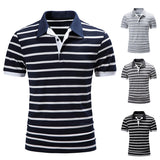 Men's T-Shirt Summer Short Sleeve Striped Color Stitching Turnover Neck Polo Shirt
