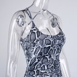 Women Summer Dresses  Mini Dress Sexy Snake Print Backless Strap Pleating Short Skirt Dress for Women