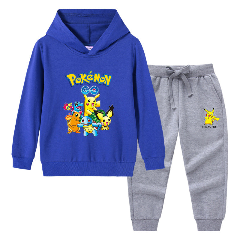 Children Pokemon Pikachu Hoodie & Pant Set Hooded Sweater Trousers Two-Piece Baby Cotton Sweater Suit