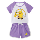 Children Pokemon Pikachu Tshirts & Shorts Short Sleeve T-shirt Shorts Casual Two Neutral