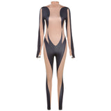 Women's Spring Clothing High Waist Contrast Color Skinny Hip Raise Sports Fitness Jumpsuit Women