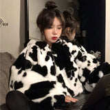 Women Dalmatian Coat Autumn and Winter Thickening Cows Pattern Coat Women Loose