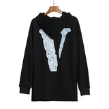 Black Rose Hoodie Vlone Sweater Hooded Big V Rose Print