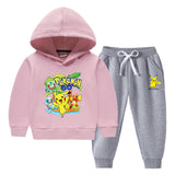 Children Pokemon Pikachu Hoodie & Pant Set Fleece Lined Padded Warm Keeping Winter Clothes Sweatershirt