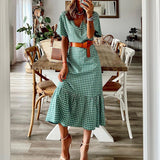 Women Bohemian Dress Summer Women's V-neck Short Sleeve Dress