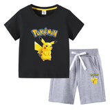 Children Pokemon Pikachu Tshirts & Shorts Cotton Short Sleeve Shorts Two Pieces Neutral