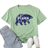 Boy Mama T Shirts Floral Mama Bear Bear Mother Pattern Printed T-shirt
