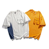 Men T Shirt Summer Casual Tops Short-Sleeved Loose Three-Dimensional Pocket Workwear Color Matching T-shirt