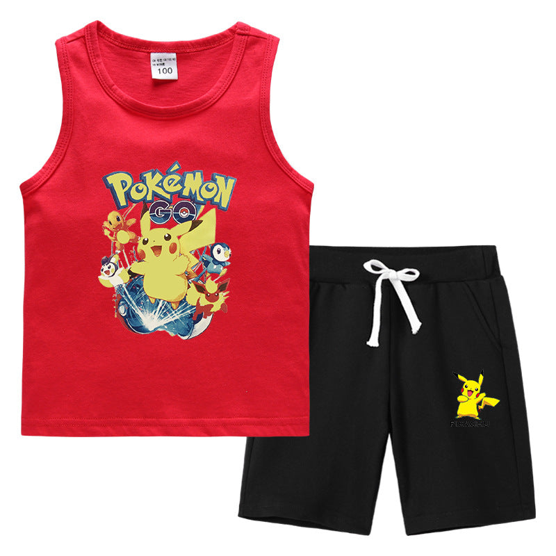 Children Pokemon Pikachu Tshirts & Shorts Vest Middle Pants Sports Casual Thin Two Pieces