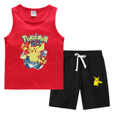Children Pokemon Pikachu Tshirts & Shorts Vest Middle Pants Sports Casual Thin Two Pieces