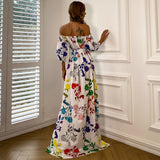 Bohemian Beach Dress off-Shoulder Floral Tight Waist
