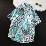 Men's Shirts Summer Printed Shirt Men's Short Sleeve Leisure Hong Kong Style Shirt Large Size Men's Clothing