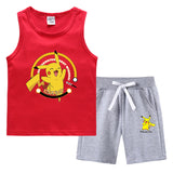 Children Pokemon Pikachu Tshirts & Shorts Vest Middle Pants Sports Casual Thin Two Pieces
