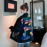Spray Painted Jacket Autumn Colorful Graffiti Denim Jacket