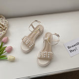 Nude Pumps Block Heel Pearl Sandals