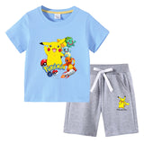 Children Pokemon Pikachu Tshirts & Shorts Short Sleeve Shorts Suit Leisure Sports Neutral