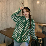 Preppy Aesthetic Outfits Knitwear Cardigan Sweater Coat Women's Autumn Diamond Quilted Top