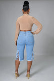 Women Denim Shorts Ripped Stretch Tasseled Jeans Women's Middle Pants